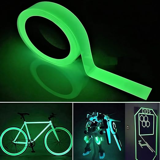 Glow in The Dark Tape 0.5Inch x 40FT - Fluorescent Glow Tape High-Adhesion Waterproof,Fluorescent Safety Tape, Photoluminescent for Stairs, Bikes, Outdoor Gear,Halloween DIY，Walls and Exit Sign