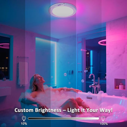 maylit Shower Lights 4 Pack, RGBW Rechargeable Ceiling Light, Waterproof Battery Operated Lamp, Wireless Stick on Inside Motion Sensor Mood LED Lighting for Bathroom No Wiring, Indoor