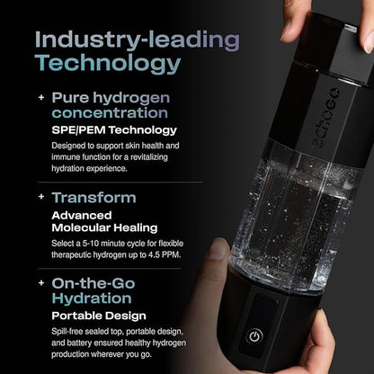 Echo Go+ Hydrogen Water Bottle - Hydrogen Infusion Technology - Rechargeable Water Bottle - SPE & PEM Purification - Active Hydration Support for Skin Health & Immune Function - 10 oz