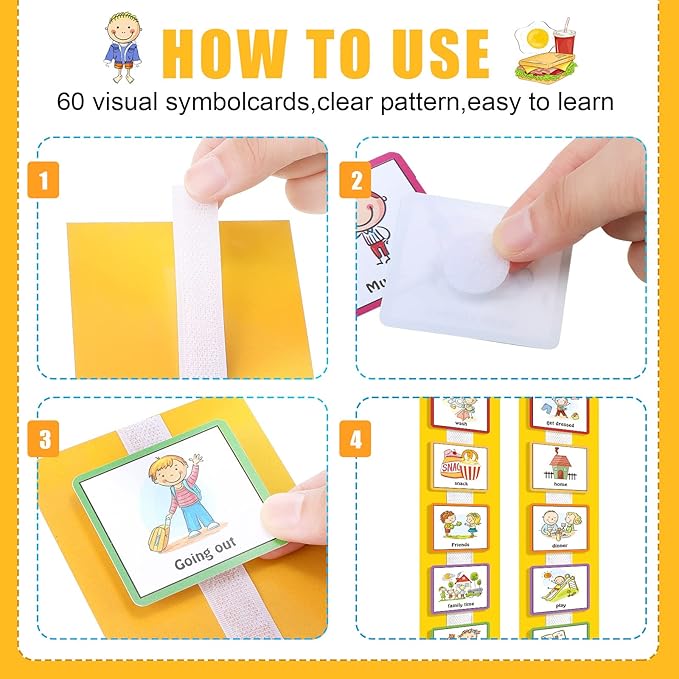 Geyee 60 Pcs Visual Schedule Cards Daily Routine Chart Visual Planner Cards Bulk for Autism Learning Materials Asperger's ADHD Home Education Behavioral Tool(Yellow)
