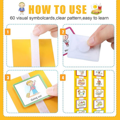 Geyee 60 Pcs Visual Schedule Cards Daily Routine Chart Visual Planner Cards Bulk for Autism Learning Materials Asperger's ADHD Home Education Behavioral Tool(Yellow)