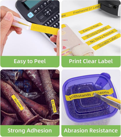 Freshworld Compatible with Dymo D1 Label Tape 45018 Replace for Dymo Label Maker Refills d1, Black on Yellow, 1/2 in x 23 Ft, for LabelManager 160 210D 260P 280 360D 420P PnP 220P 260P 500TS,6-Pack