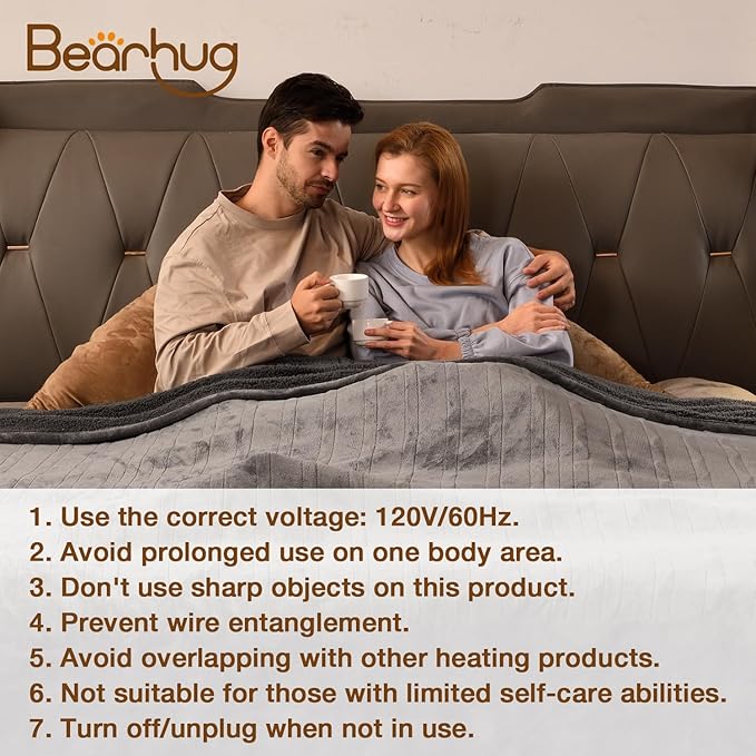 Bearhug Electric Blanket King Size 100" x 90", Dual Controller Heated Blanket, Faux Fur/Sherpa 10-Heating Level & 1-12H Auto Off, Champagne, Over-Heat Protect, ETL, Machine Washable