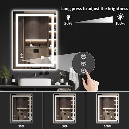 20"x28" LED Bathroom Mirror with Lights, Dimmable，Anti-Fog，Bathroom Vanity Mirror for Wall, Backlit + Front Lit, Memory Function, Shatter-Proof，Tempered Glass