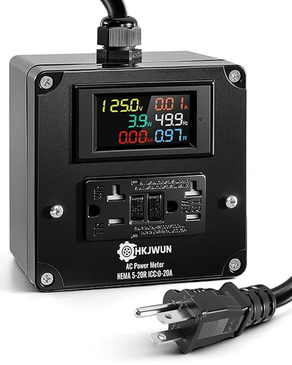 20A AC Power Meter, 125V Outlet Monitor for NEMA 5-15P to 5-20R, Multifunction Energy Monitor, LCD Digital Real-Time Display for Monitoring Voltage Current Power Electricity Consumption Frequency