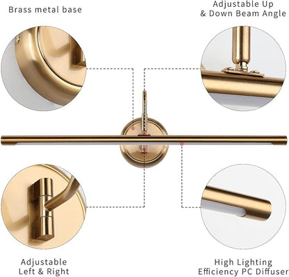 JOOSENLUX Picture Lights 24.4'' Inch Brass for Painting Display Wall Mount Brief Metal Artwork LED Wall Sconces Lamps14W(70W Eqv.),Warm White 3000K,Hardwire Swing Arm