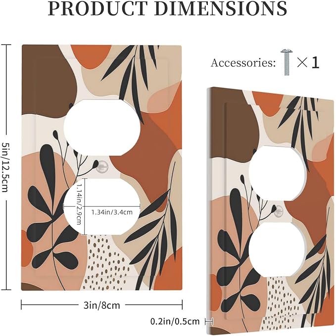 Outlet Covers Boho Botanical Orange Green Beige Minimalist 1 Gang Duplex Wall Plate Decorative Switch Plates Electrical Receptacle Faceplate Light Switch Cover for Bedroom living Room Decor