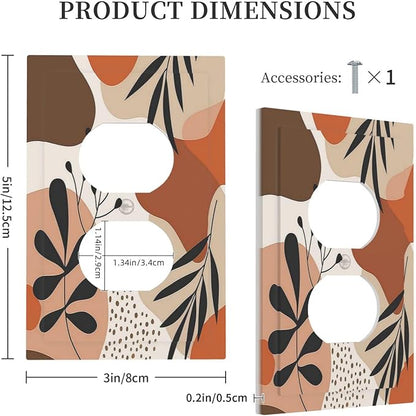 Outlet Covers Boho Botanical Orange Green Beige Minimalist 1 Gang Duplex Wall Plate Decorative Switch Plates Electrical Receptacle Faceplate Light Switch Cover for Bedroom living Room Decor