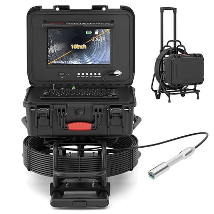 Sanyipace Sewer Camera 165FT/50M with Wheels and Retractable Handle, Self-Leveling, Support 512Hz Locator, Meter Counter, Video Audio Record, Speaker, Keyboard Input, 5x Zoom, 10" HD Screen, 7mm Cable
