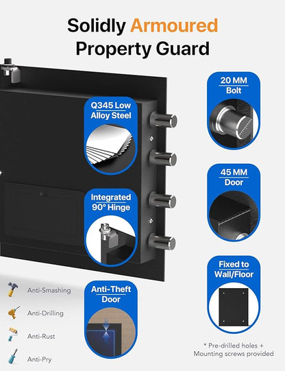 FORFEND Smart Home Safe | WiFi Safe Box App Lock/Alarm | Voice Command, Kidnap Alarm, Tamper Detect, Frozen Mode, Sub Account| Digital Safe Anti Theft