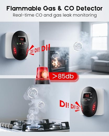 Carbon Monoxide Detectors and Natural Gas Detector, Carbon Monoxide Detectors Plug in, Dual Alarms Gas Leak Detector with Light - Natural, Co Leak Detection for Home, RV Essentials, Black, 1Pcs