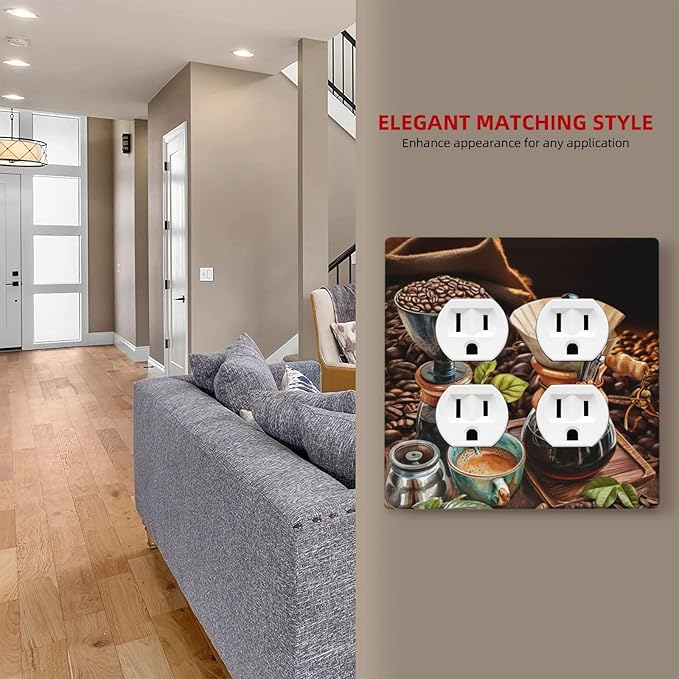 Decorative Outlet Covers Retro Coffee Maker Beans Cup 2 Gang Wall Plate Cover Double Duplex Receptacle Two Switch Light Switch Cover Plate Jumbo Dual Faceplate