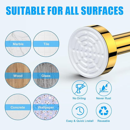 TEECK Shower Curtain Rod, 32-68 inch Adjustable Spring Tension Curtain Rod, Never Rust Anti-Slip Shower Curtain Rod for Bathroom, No Drilling, Never Collapse, Easy to Use, Gold