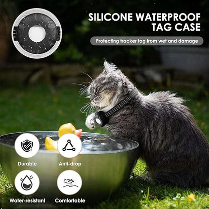 Cat GPS Tracker for Cats, Waterproof Pet GPS Tracker Compatible with Apple Find My App (Only iOS), No Monthly Fee (White Tracker, Black Cat Collar)