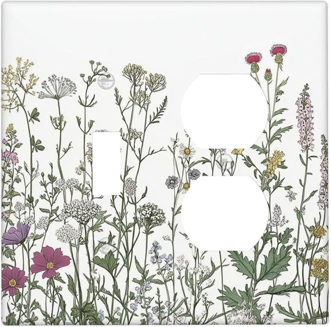 Vintage Herbs Wildflowers Plant Floral Wallplates 1 Toggle 1 Duplex Switch Plate Electrical Gfci Faceplate Decorative Light Switch Covers For Bed Room Home Decor