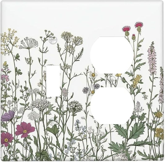 Vintage Herbs Wildflowers Plant Floral Wallplates 1 Toggle 1 Duplex Switch Plate Electrical Gfci Faceplate Decorative Light Switch Covers For Bed Room Home Decor