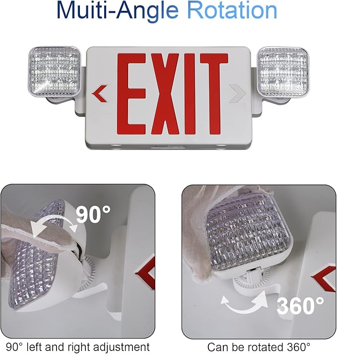 TANLUX Red Corded Exit Sign with Emergency Lights, 1.0 Meter Plug in Exit Sign with Battery Backup Lights for Business, Commerical Emergency Lighting Combo, UL Listed, AC 120/277V, Double Face
