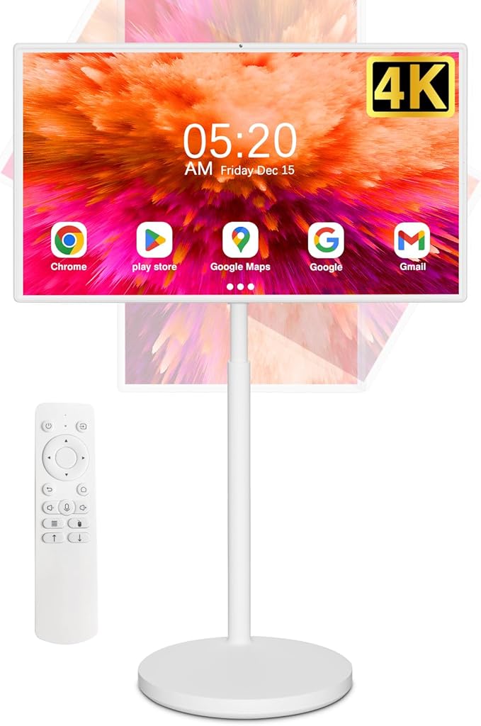 Portable TV on Wheels, Portable TV 4K Touch Screen TV, TV on Wheels 8G+128GB, Portable Smart TV Android 13, Built-in Battery(5-8H), Full Swivel Rotation, Remote Control (32 inches)