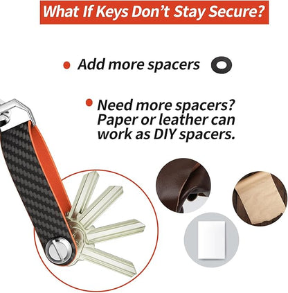 T-carbon Key Organizer, Carbon Fiber Leather Compact Key Holder, Silent Keychain, Expandable Key Case Holds Up to 8 Keys