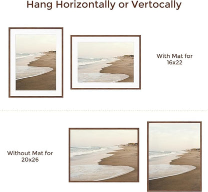 Fun Memories Rustic Oak Wood Picture Frames - 20x26 with Tempered Glass, Matted to 16x22 (Walnut, 1 Pack)