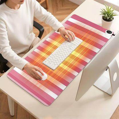 Heated Desk Pad Mouse Pad 31.5x13 Inch PU Leather Desk Mat with 3 Heat Levels Large Mouse Gaming Computer Laptop Mat Pink and White Stripes