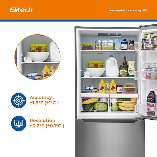 Elitech 2Pack Fridge Thermometer Digital Freeze Refrigerator Thermometer Waterproof Large LCD Display Max/Min Record Function TM-2T
