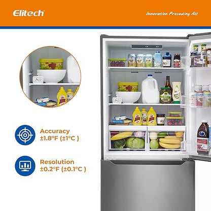 Elitech Fridge Thermometer Digital Freeze Refrigerator Thermometer Waterproof Large LCD Display Max/Min Record Function TM-2T