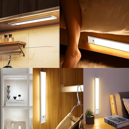 2 Pack 30CM Under Cabinet Lights [with Remote], 120 LEDs Motion Sensor Light, 3 Color Temps Dimmable & Timable, Rechargeable Closet Lights for Cabinet, Closet, Kitchen, Hallway, Stairs