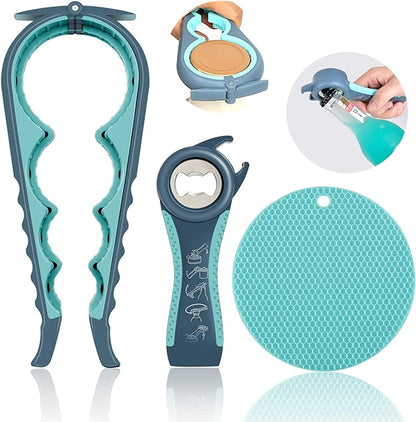 Jar Opener for Weak Hands, Seniors with Arthritis, 5 in 1 Multi Function Bottle Opener Lid Opener For Arthritic Hands with Non Slip Rubber Jar opener Gripper Pad