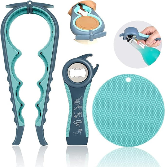 Jar Opener for Weak Hands, Seniors with Arthritis, 5 in 1 Multi Function Bottle Opener Lid Opener For Arthritic Hands with Non Slip Rubber Jar opener Gripper Pad