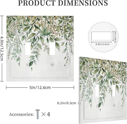 Decorative Switch Plates Sage Green Eucalyptus Watercolor Plant Leaves 2 Gang Double Toggle Outlet Light Switch Cover Wall Plate Electrical Faceplate for Bedroom Bathroom Decor