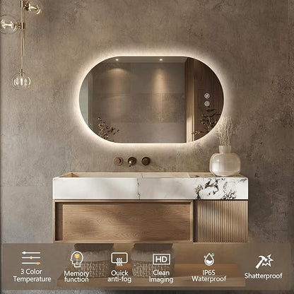 40" x 24" Oval LED Mirror for Bathroom, Backlit Vanity Mirror with Lights, Frameless Smart Wall Mirror, 3 Colors Stepless Dimmable, Anti-Fog, Shatterproof, Memory, CRI95+(Horizontal/Vertical)