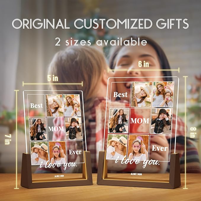 Photo Decorative Plaque Personalized Mom Gift for Mothers Day from Daughter Son Kids, Customized for Wife from Husband, Best Mom Ever