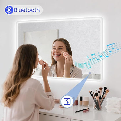 STARLEAD 48"x32" LED-Bathroom-Mirror-with-Lights, Wall-Mounted with Bluetooth Speaker, Anti-Fog, 3 Color Temperature, Dimmable Brightness, Waterproof, Tempered Glass, Frontlit & Backlit