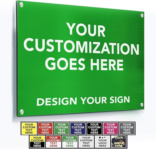Custom Metal Business Signs, Personalized Aluminum Signs - Waterproof Outdoor, White Aluminum (Green Background, 20x20 In)