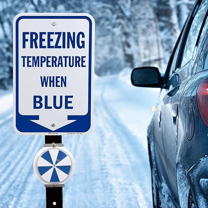 SmartSign Freezing Temperature When Blue Sign with Arrow - 18 x 12 inch, 63 mil Aluminum, 3M Laminated Engineer Grade Reflective Material, Blue and White, Made in USA