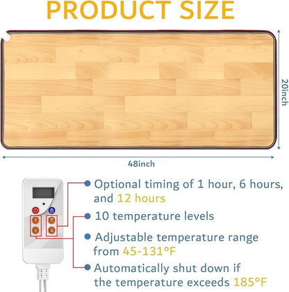 PVC 110V Heated Floor Mat Heater for Foot Warmer Under Desk 48 x 20 Inch Carbon Crystal Wood Stripe Electric Heating Carpet Pad Energy Saving Indoor Heated Rug for Home Office House Brown