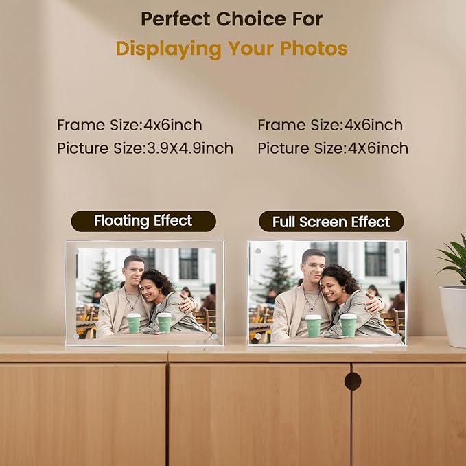 JOHOUSE 5 Pack 4 x 6 Acrylic Picture Frames, Double Sided Magnetic Photo Frames Self Standing Frameless Transparent for Desktop Display Gifts for Women