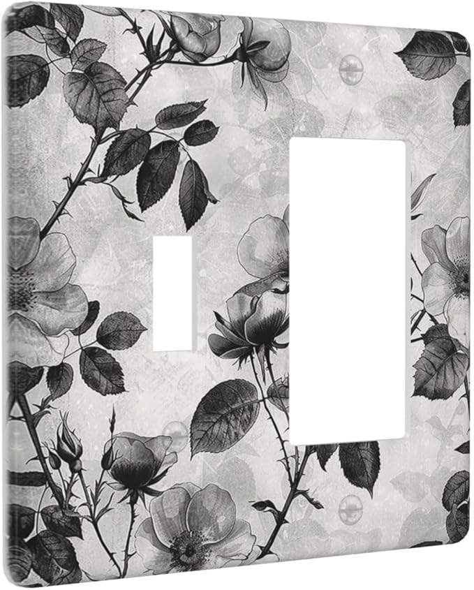 Outlet Covers Black Breezy Watercolor Garden Floral 1 Toggle 1 Rocker Combination Decorative Wall Plate Electrical Switch Plates Light Switch Cover Plate for Bedroom Home Decor