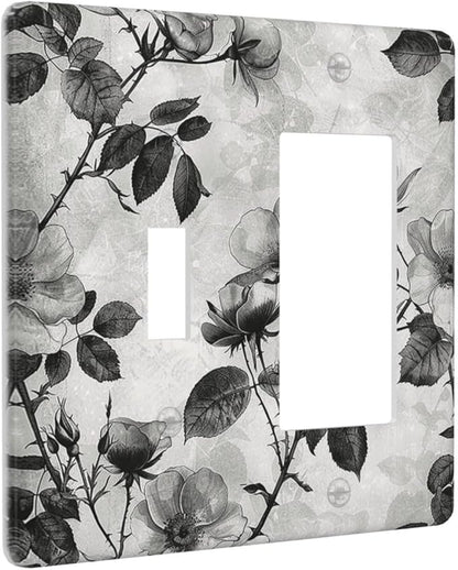 Outlet Covers Black Breezy Watercolor Garden Floral 1 Toggle 1 Rocker Combination Decorative Wall Plate Electrical Switch Plates Light Switch Cover Plate for Bedroom Home Decor