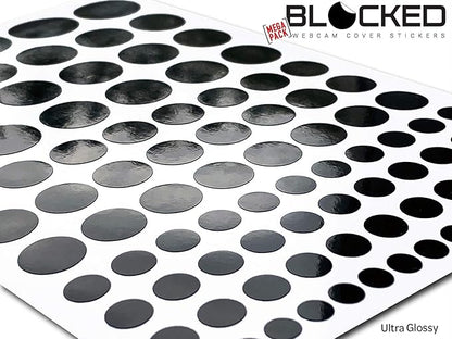 BLOCKED Stackable Webcam/Camera Vinyl Covers | 95 Low-Tack Restickable Webcam Stickers | 5-Sizes | Black 95-Pack (Ultra Glossy)
