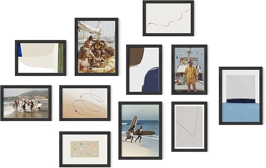 HAUS AND HUES Black Oak Wood Gallery Wall Tabletop Frames Made with Real American Oak and Shatter-free Plexiglass - Set of 11 (Eight 4x6, Three 5x7, Framed Black)
