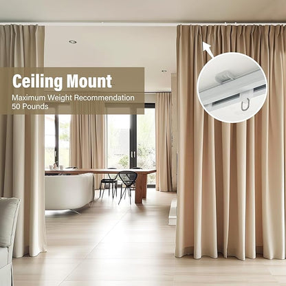 Ceiling Curtain Tracks,Curtain Track Wall Mount,Track Curtains Rod Ceilings Mount Heavy Duty Ceiling Tracks for Curtains Room Divider Rod with Hooks,White 3-6ft