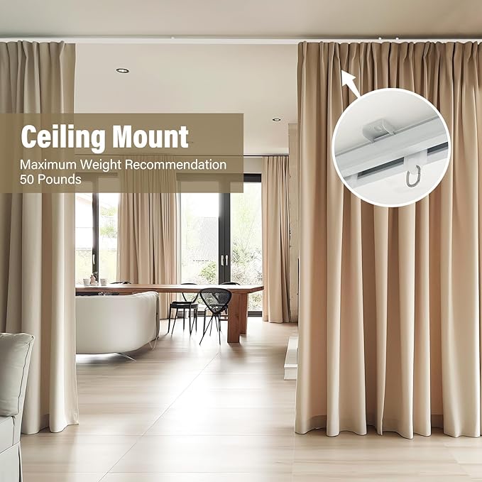 Ceiling Curtain Tracks,Curtain Track Wall Mount,Track Curtains Rod Ceilings Mount Heavy Duty Ceiling Tracks for Curtains Room Divider Rod with Hooks,White 3-9ft