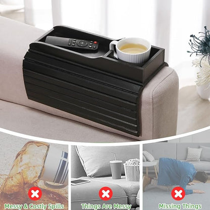 GEHE Couch Cup Holder, Anti Falling Sofa Arm Tray, Natural Bamboo Sofa Cup Holder More Safe for You Family, Portable Couch Arm Tray Armrest Table for Remote, Snacks, Phone, Drinks