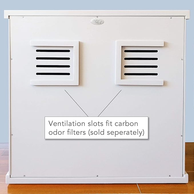 THE REFINED FELINE Cat Litter Box Enclosure Cabinet, Cottage, White, Mid-Century Feet, Large, Hidden Litter Cat Furniture with Drawer