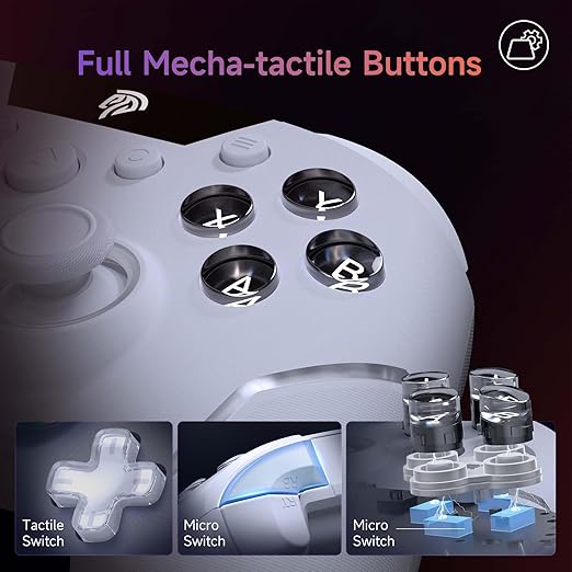 EasySMX X20 Wireless Gaming Controller with RGB Backlit, 2-Stage Hall Effect Stick, 1000Hz Polling Rate, 6-Axis Gyro on Multi-Platform, Mech Buttons- Compatible with PC/Switch/Steam/Android