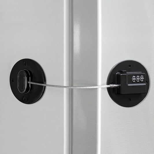 Fridge Lock Refrigerator Lock- Child Safety Cabinet Locks for Refrigerator, Freezer, Drawers & Cabinets - No Key Combination Lock, Adjustable & Reusable for Kids, Adults, Pets (Black 1Pack)