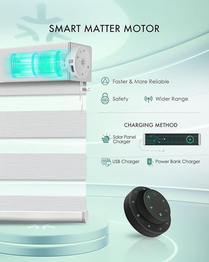 Yoolax Motorized Matter Zebra Blinds Compatible with Alexa, Google Home, Apple HomeKit, Light Filtering Dual Layer Sheer Blinds, Privacy Light Control Horizontal Window Blind (70% Jacquard White)