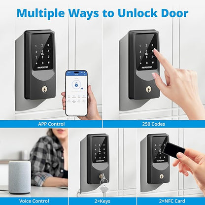 WiFi Smart Lock Keyless Entry Door Lock with 8xAA Batteries, App Remote Control, Touchpad Keypad Deadbolt for Front Door, Auto Lock, Keys, Fob Card, PIN Code Unlock, 8-Month Battery, T02 Mini